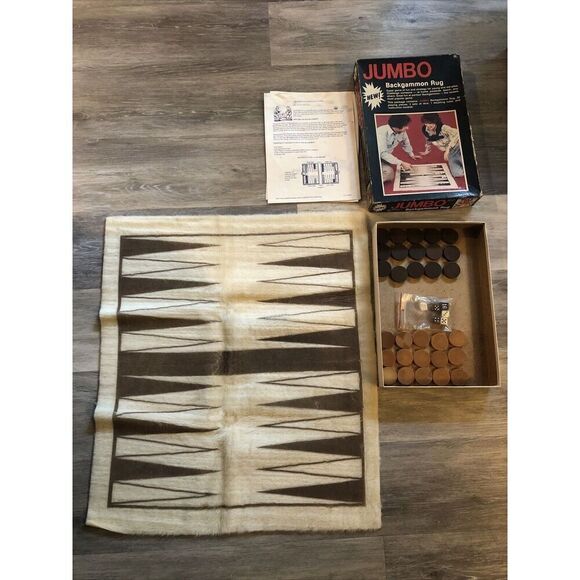 Vintage  Jumbo Backgammon Wool  Rug, Board Checkers,  Dice Doubling Cube - Picture 2 of 10